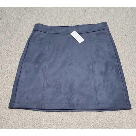 LOFT Womens Blue Faux Suede Mini Skirt w/ Front Pockets Back Zip Size 6 NWT - Picture 2 of 13